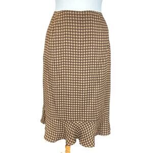 Quiet Luxury Cynthia Howie 100% Silk Houndstooth Skirt 10 Vintage Ruffle Hem